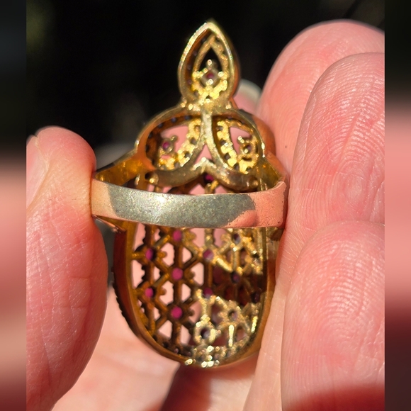 Ruby & Topaz Sterling & Gold Turkush Style Cocktail Ring Sz8.5 - Picture 8 of 8